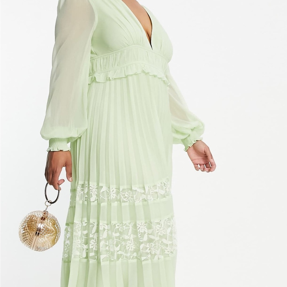 ASOS Curve Light Green Long Sleeve Dress